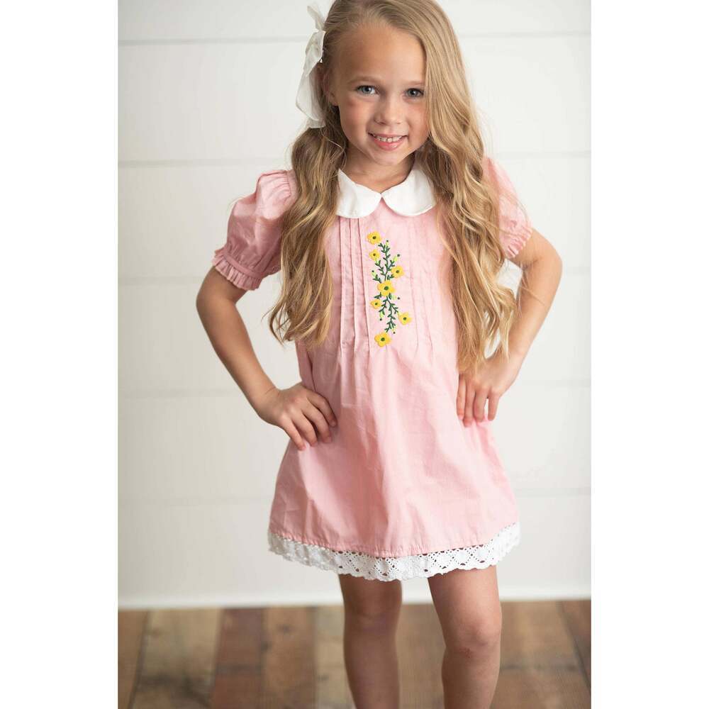 Kids Pink Embroidered Lace Collar Dress